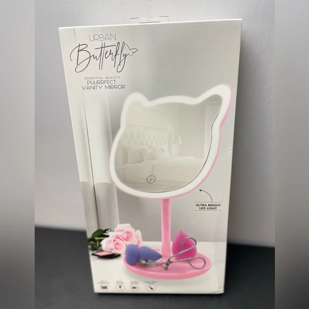 URBAN BUTTERFLY VANITY MIRROR KITTY SHAPED PINK